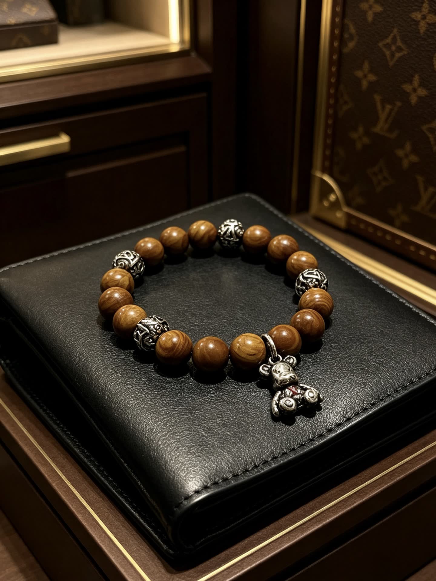 Louis Vuitton Brown Beaded Bracelet with Silver Accents